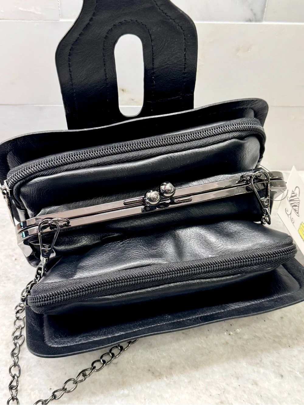 New Black Faux Leather Studded Crossbody Shoulder Bag Purse w/ Chain Strap 8”x4”